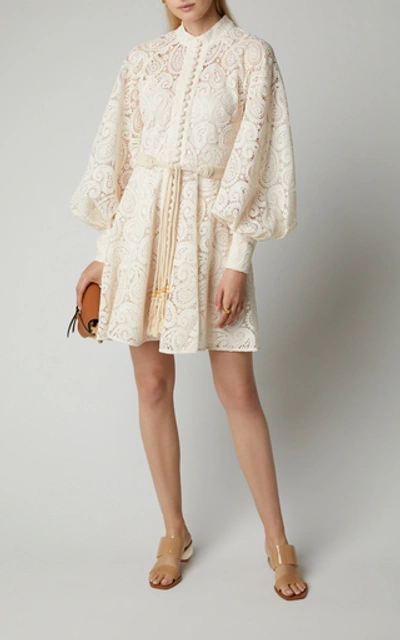 Shop Zimmermann Amari Belted Lace Mini Dress In White