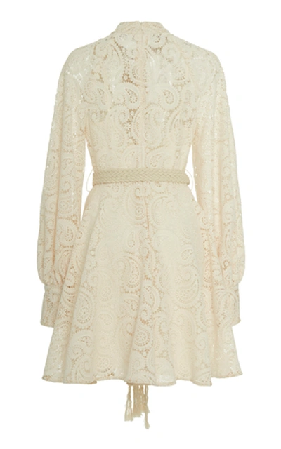 Shop Zimmermann Amari Belted Lace Mini Dress In White