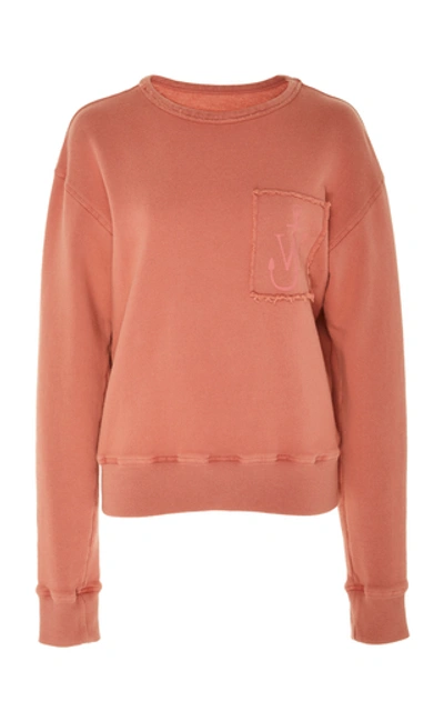 Shop Jw Anderson Frayed Embroidered Cotton-jersey Sweatshirt In Pink