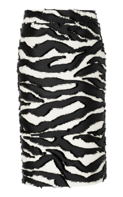 Shop Oscar De La Renta Zebra-print Silk Fil Coupé Midi Skirt In Black