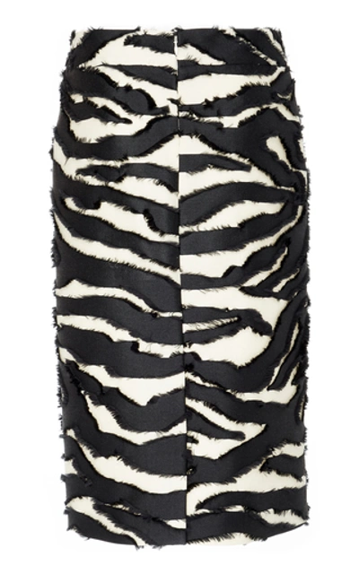 Shop Oscar De La Renta Zebra-print Silk Fil Coupé Midi Skirt In Black