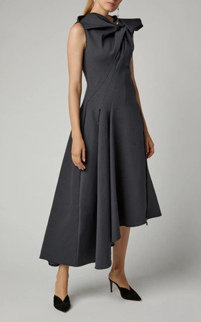 Shop Maticevski Paramour Pleated Asymmetric Midi Dress In Grey