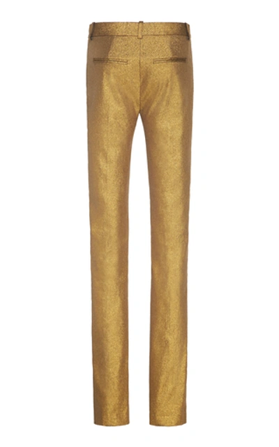 Shop Victoria Beckham Metallic Slim-fit Stretch-crepe Pants In Gold