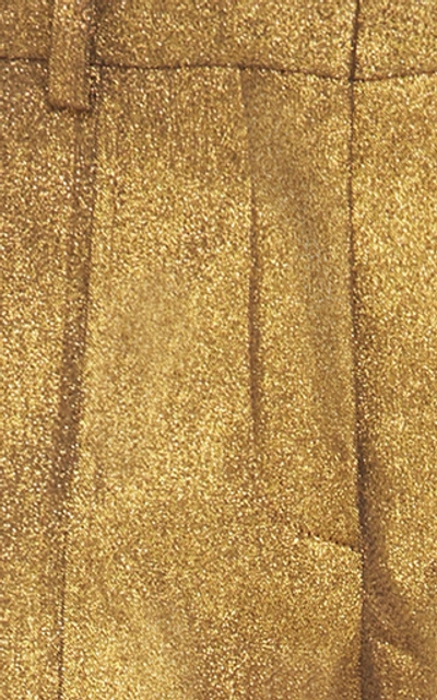 Shop Victoria Beckham Metallic Slim-fit Stretch-crepe Pants In Gold