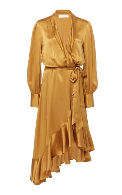 Shop Zimmermann Asymmetric Silk-satin Wrap Dress In Neutral