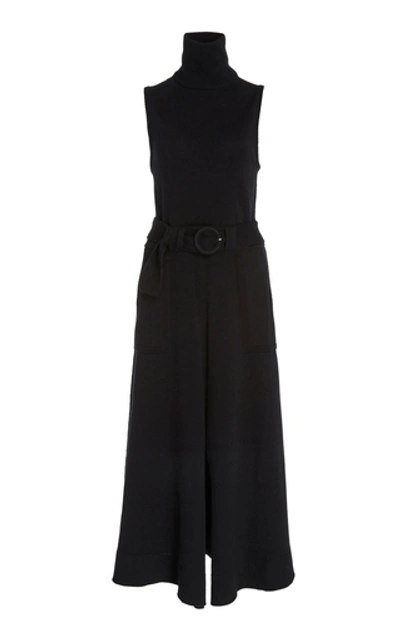 Shop Mara Hoffman Elle Belted Ribbed Cotton Turtleneck Maxi Dress In Black