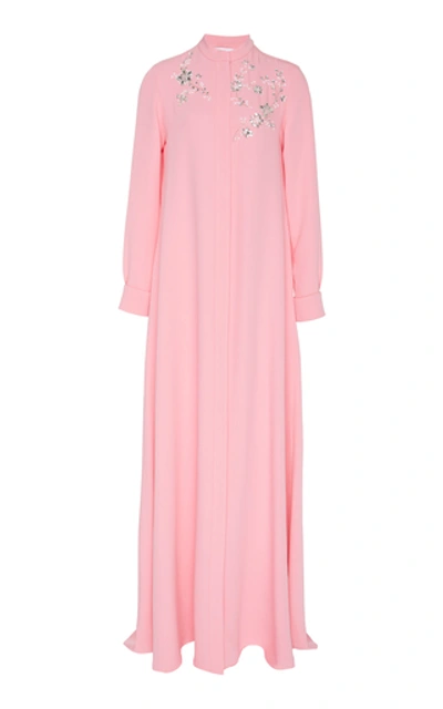 Shop Carolina Herrera Moda Exclusive Full Sleeve Embroidered Silk Caftan In Pink