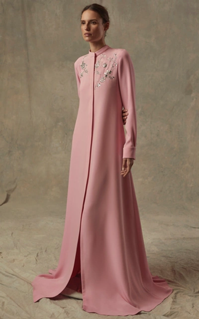 Shop Carolina Herrera Moda Exclusive Full Sleeve Embroidered Silk Caftan In Pink