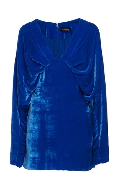 Shop Cushnie Draped Velvet Mini Dress In Blue