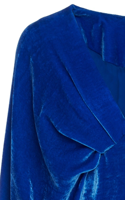 Shop Cushnie Draped Velvet Mini Dress In Blue