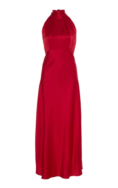 Shop Saloni Michelle Silk-satin Midi Dress In Red