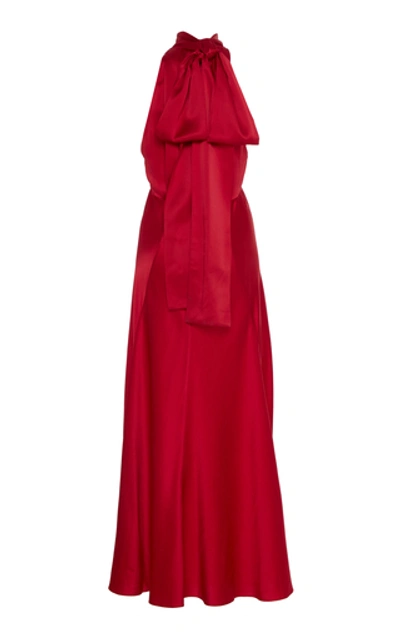 Shop Saloni Michelle Silk-satin Midi Dress In Red