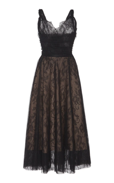 Shop Rochas Chantilly Lace Midi Dress In Black