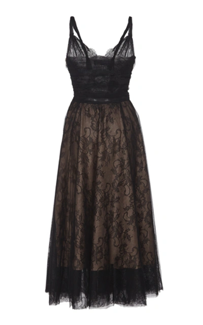 Shop Rochas Chantilly Lace Midi Dress In Black