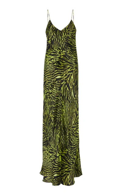 Shop Ganni Tiger-print Silk-blend Satin Maxi Slip Dress In Animal