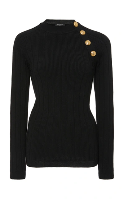 Shop Balmain Button-trimmed Wool-cashmere Sweater In Black