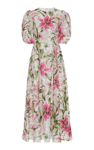 Shop Dolce & Gabbana Floral-print Crepe Midi Dress In Pink