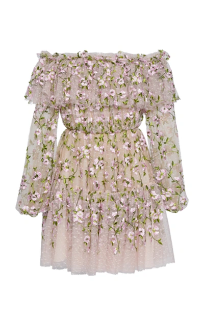 Shop Giambattista Valli Off-the-shoulder Floral-embroidered Tulle Dress