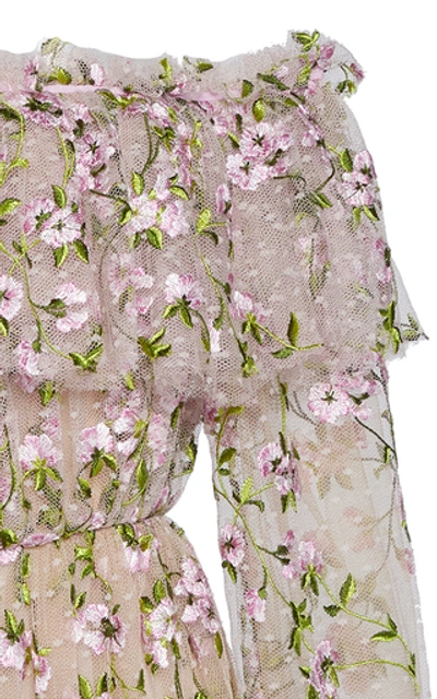 Shop Giambattista Valli Off-the-shoulder Floral-embroidered Tulle Dress