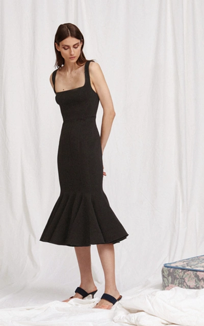 Shop Acler Mawson Square-neck Stretch-knit Midi Dress In Black
