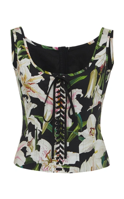 Shop Dolce & Gabbana Lace-up Printed Crepe Bustier Top In Floral