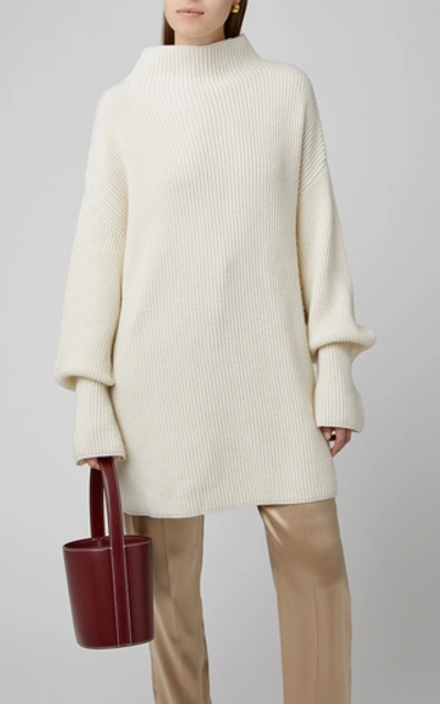 Shop Co Ribbed Wool-cashmere Blend Turtleneck Sweater In White
