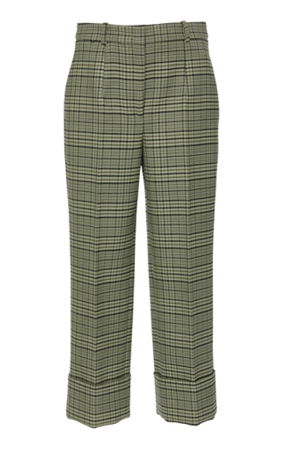 Shop Michael Kors Cropped Checked Wool-blend Pants In Grey