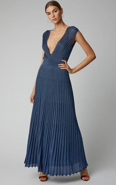 Shop Missoni Sleeveless Metallic Crochet-knit Maxi Dress In Blue