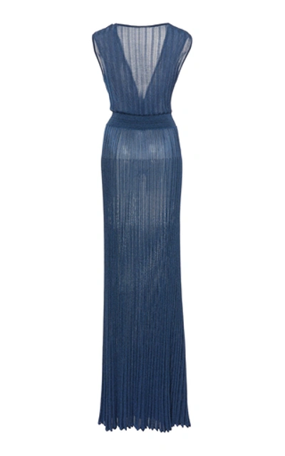 Shop Missoni Sleeveless Metallic Crochet-knit Maxi Dress In Blue