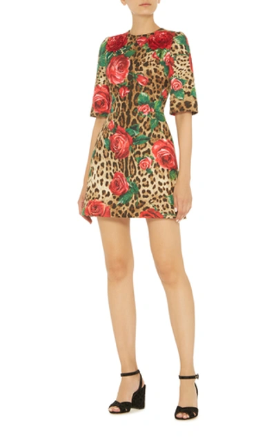 Shop Dolce & Gabbana A-line Floral And Leopard Jacquard Mini Dress