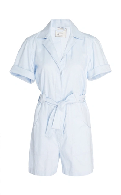 Shop Giuliva Heritage Collection Sienna Belted Cotton-poplin Jumpsuit In Blue