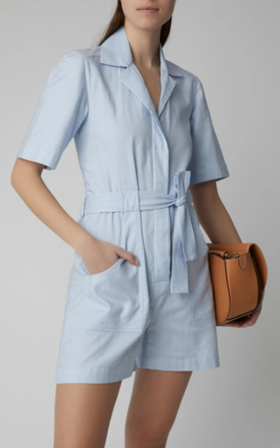 Shop Giuliva Heritage Collection Sienna Belted Cotton-poplin Jumpsuit In Blue