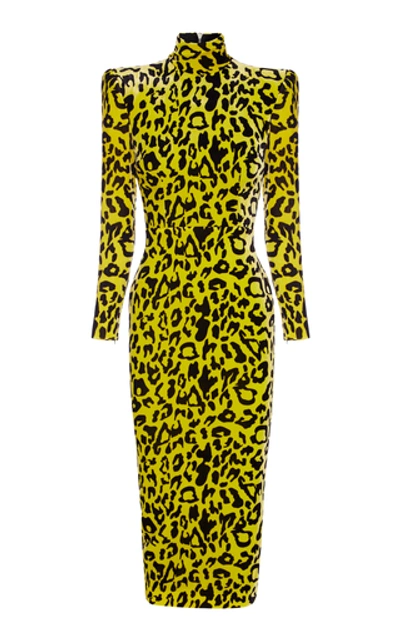 Shop Alex Perry Miles Leopard-print Velvet Turtleneck Dress In Animal