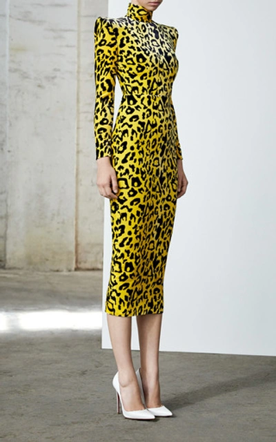 Shop Alex Perry Miles Leopard-print Velvet Turtleneck Dress In Animal