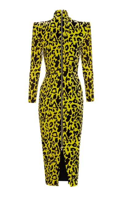 Shop Alex Perry Miles Leopard-print Velvet Turtleneck Dress In Animal