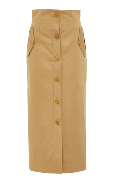 Shop Givenchy Button-detailed Cotton-crepe Midi Skirt In Neutral