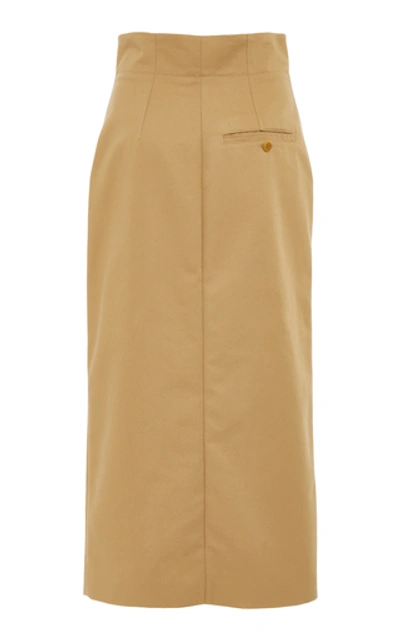Shop Givenchy Button-detailed Cotton-crepe Midi Skirt In Neutral