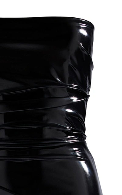 Shop Alex Perry Deacon Strapless Ruched Vinyl Midi Dress In Black