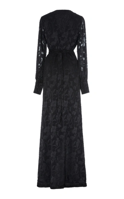 Shop Alexis Antonella Fringed Devoré-satin Wrap Maxi Dress In Black