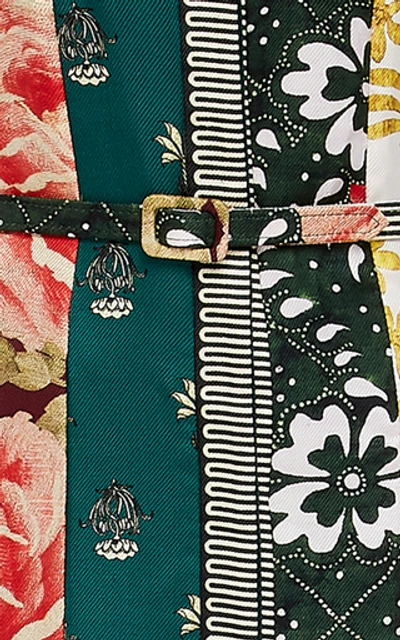 Shop Oscar De La Renta Belted Floral-print Silk-jacquard Midi Dress In Multi