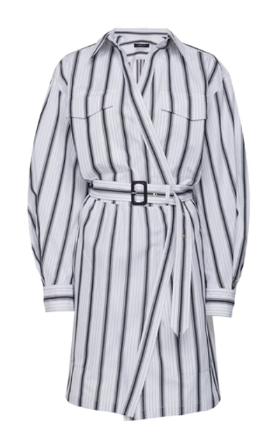 Shop Derek Lam Belted Striped Cotton-poplin Dress In Black/white