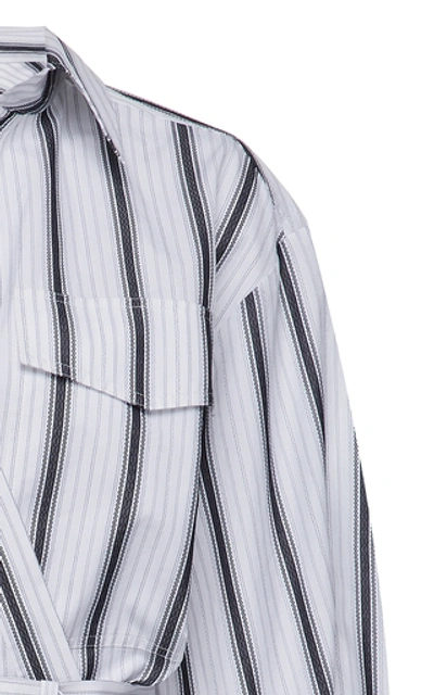 Shop Derek Lam Belted Striped Cotton-poplin Dress In Black/white