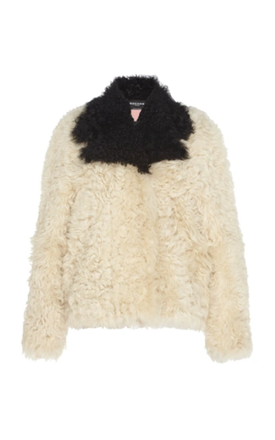 Shop Rochas Kalgan Contrast Shearling Coat In Black/white