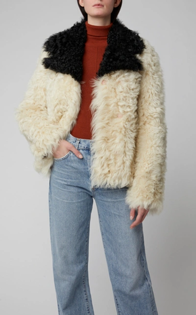 Shop Rochas Kalgan Contrast Shearling Coat In Black/white