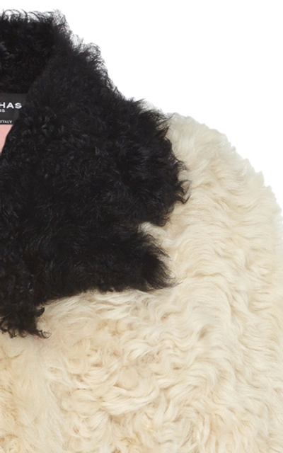 Shop Rochas Kalgan Contrast Shearling Coat In Black/white