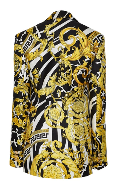 Shop Versace Printed Silk Blazer In Yellow