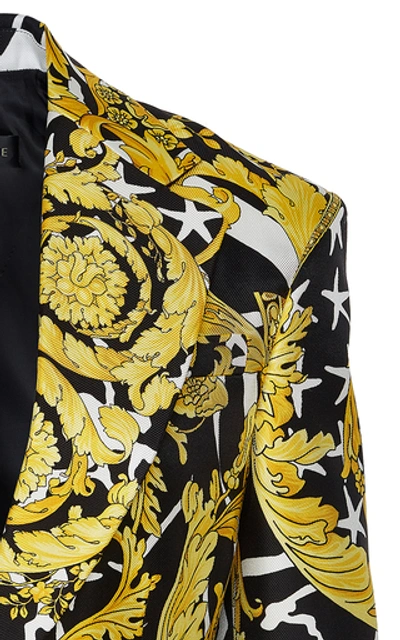 Shop Versace Printed Silk Blazer In Yellow