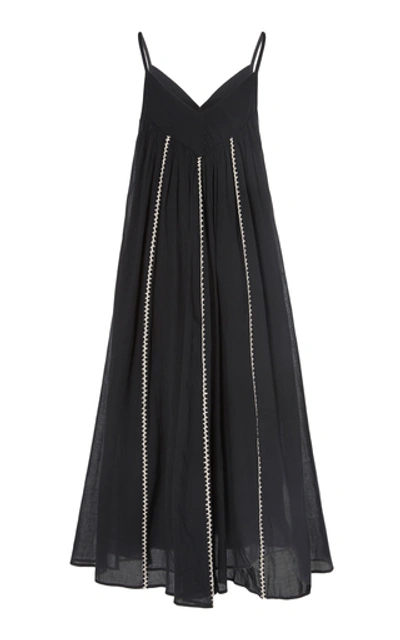 Shop Anaak Violeta Embroidered Cotton-voile Midi Dress In Black