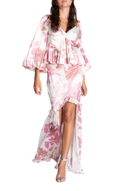Shop Caroline Constas Onira Flowing Silk Top In Pink