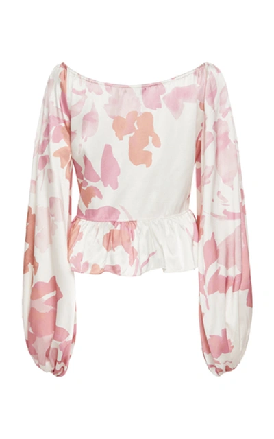 Shop Caroline Constas Onira Flowing Silk Top In Pink